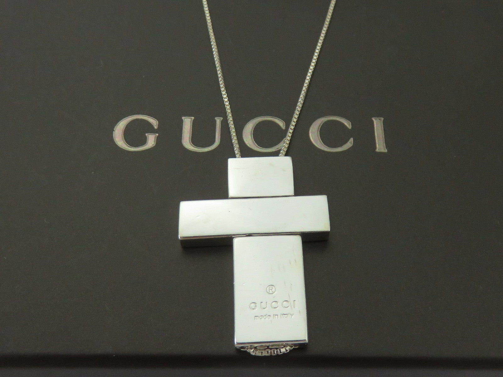 Gucci Sterling Silver Large Cross Long Chain Pendant Price Includes US Tariff
