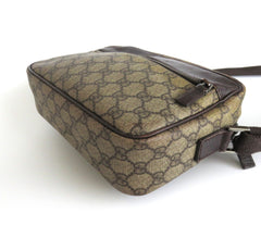 Authentic GUCCI Brown GG Monogram Canvas Leather Unisex Cross Body Bag Purse