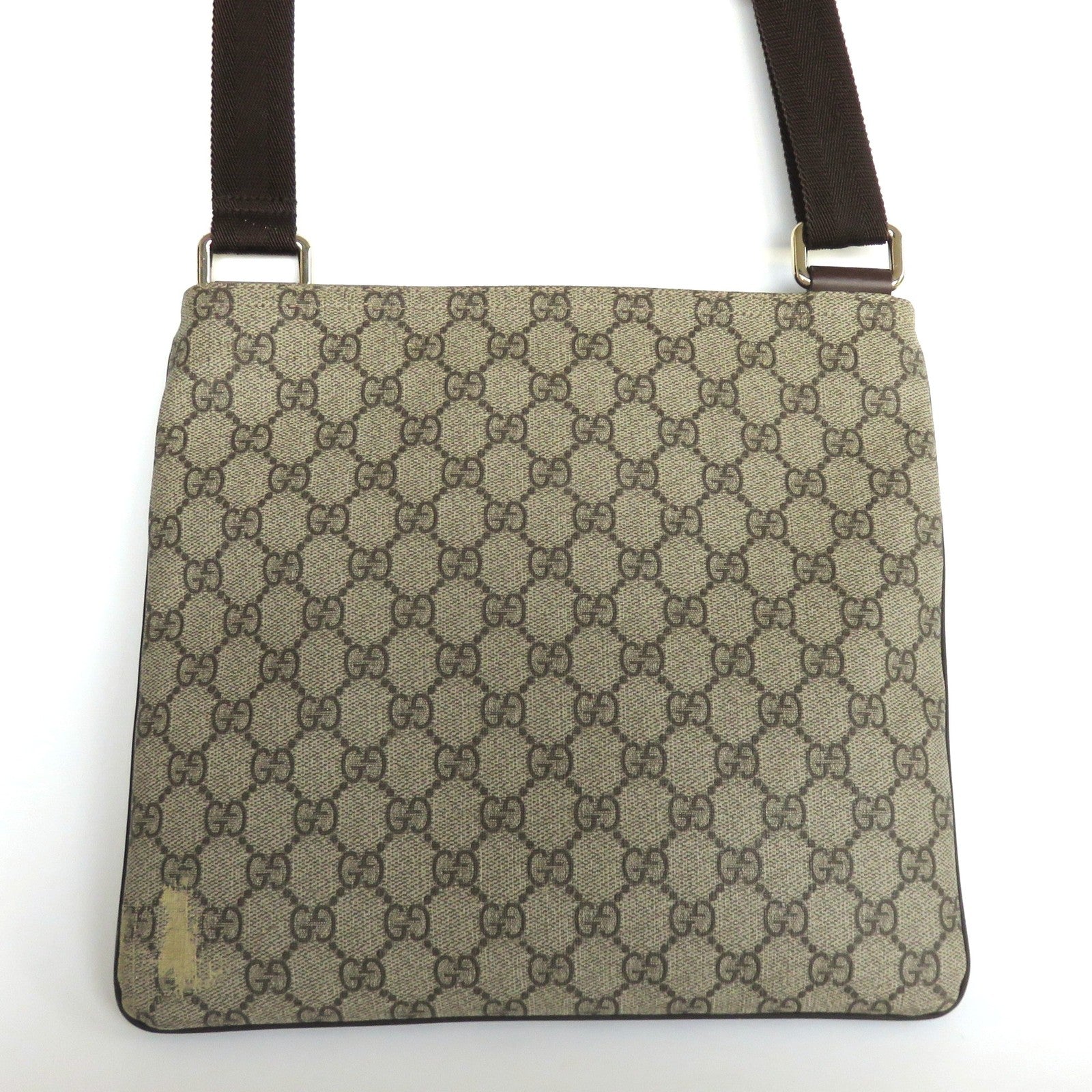 GUCCI Brown GG Monogram Canvas Leather Unisex Cross Body Bag Purse Authentic