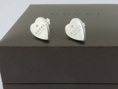 GUCCI Sterling Silver Trademark Heart Tag Earrings Price Includes US Tariff