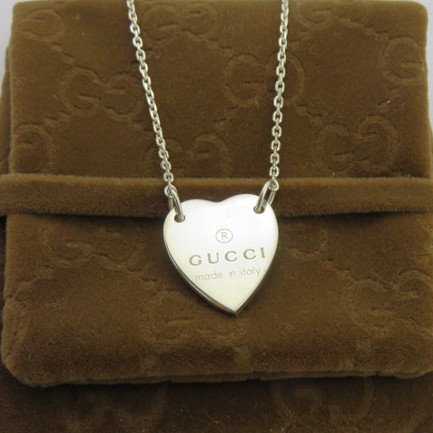 Gucci 925 Sterling Silver Trademark Heart Pendant Necklace Authentic with Pouch