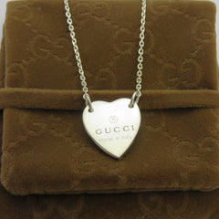 Gucci 925 Sterling Silver Trademark Heart Pendant Necklace Authentic with Pouch