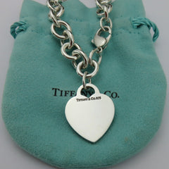 TIFFANY & CO 925 Silver Heart Bold Links Bracelet Authentic with Blue Pouch