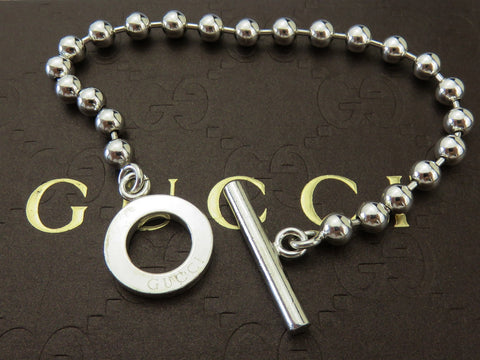 Gucci Sterling Silver Beaded Chain Circle Toggle Bracelet