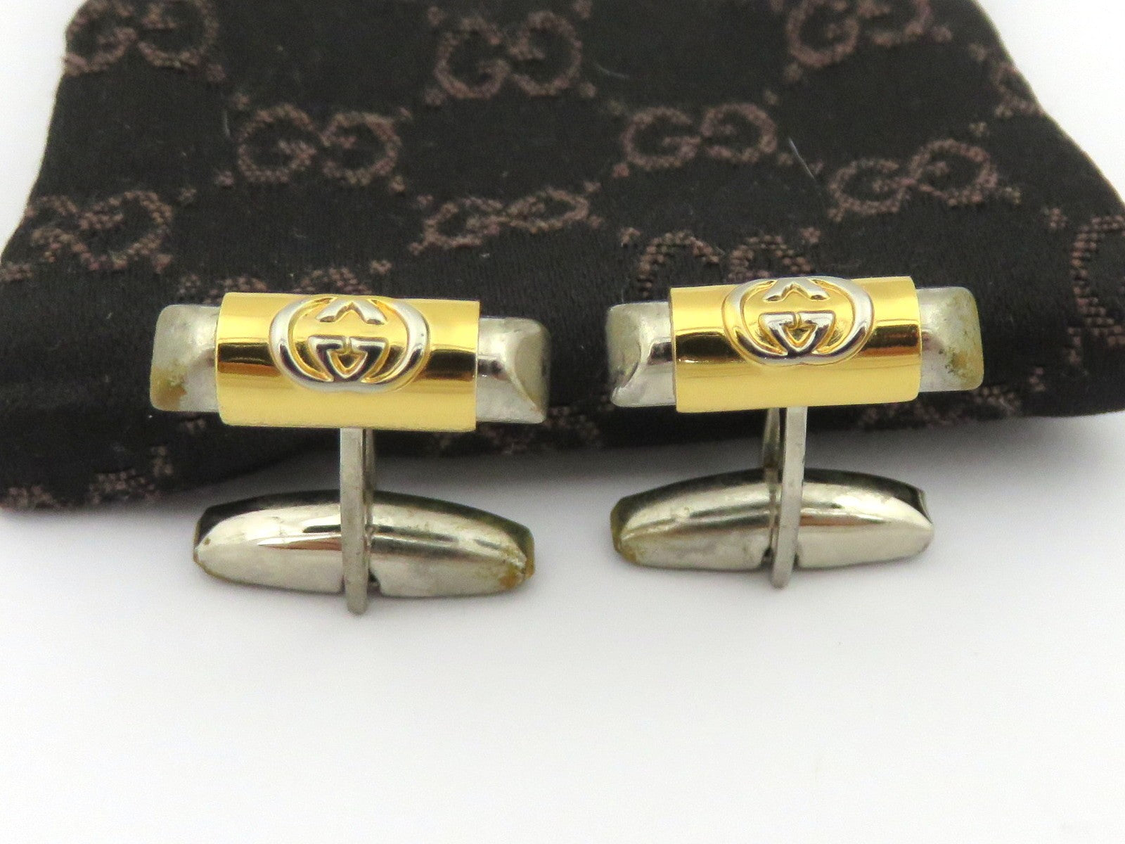 Gucci Vintage Gold Silver Tone Metal GG Logo Cufflinks Price Includes US Tariff