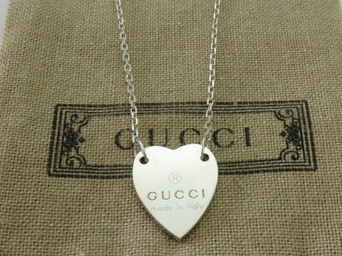 Gucci Sterling Silver Trademark Heart Pendant Necklace Price Includes US Tariff