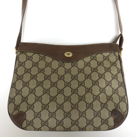 Vintage GUCCI Brown GG Monogram Canvas Leather Unisex Cross Body Bag Authentic