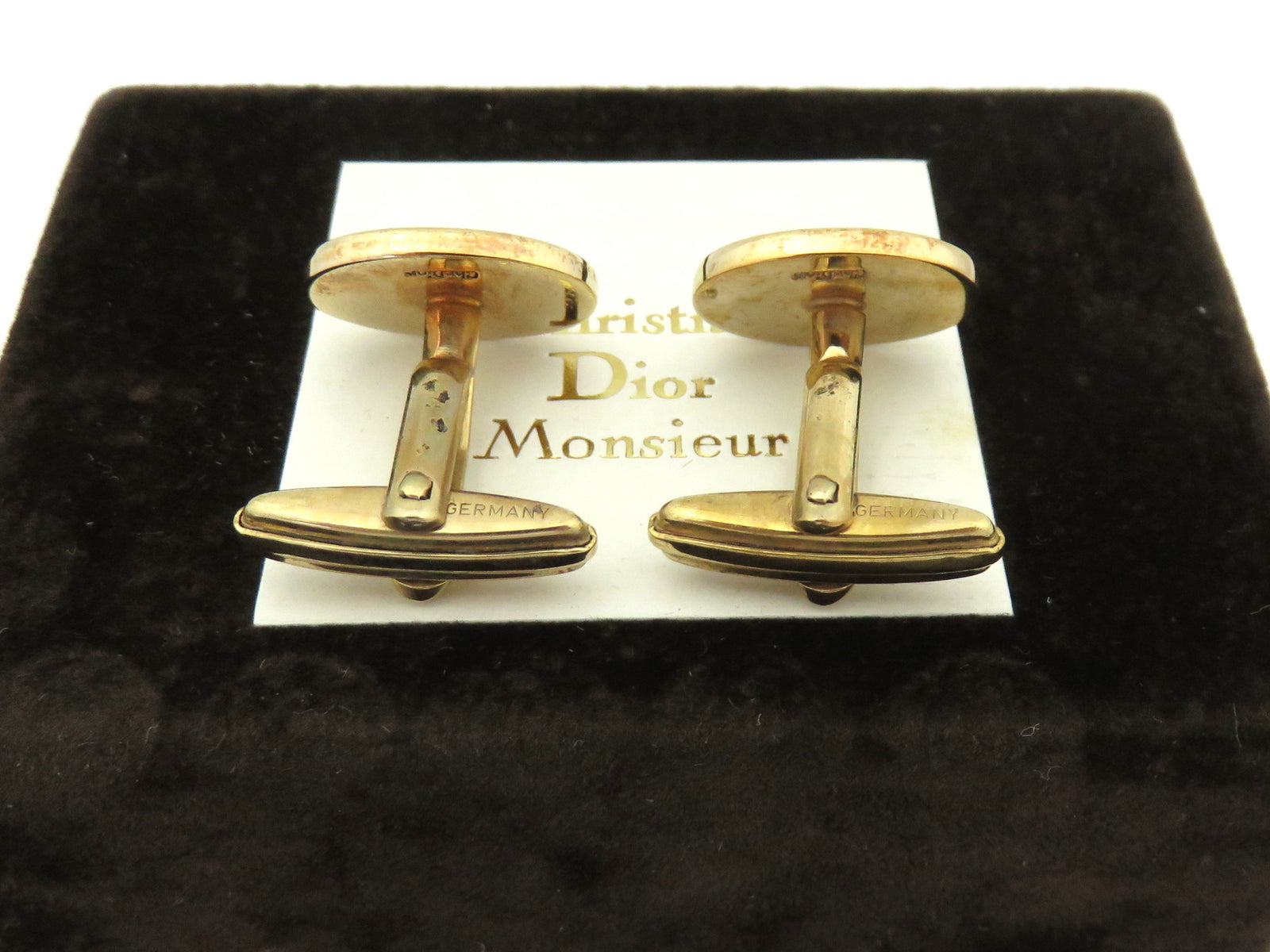 Christian Dior Gold Tone Metal Black Enamel Rhinestone CD Logo Cufflinks