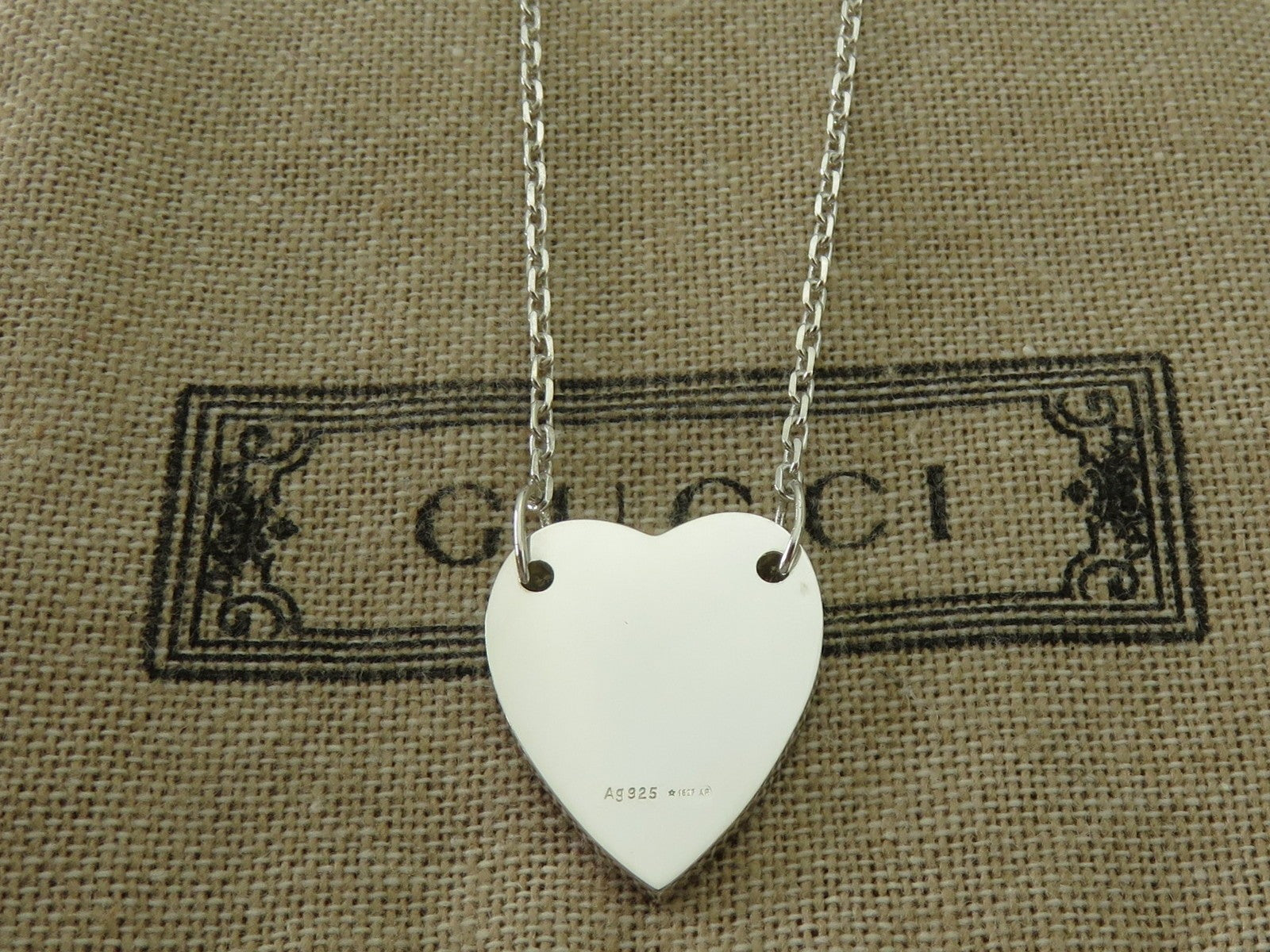 Gucci Sterling Silver Trademark Heart Pendant Necklace Price Includes US Tariff