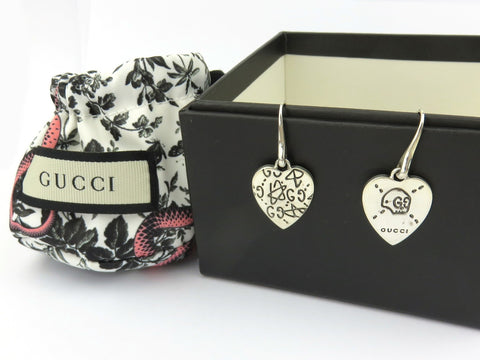 Gucci Sterling Silver Ghost Heart Dangle Earrings Price Includes US Tariff