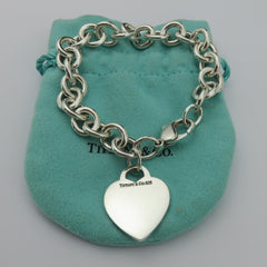 TIFFANY & CO 925 Silver Heart Bold Links Bracelet Authentic with Blue Pouch