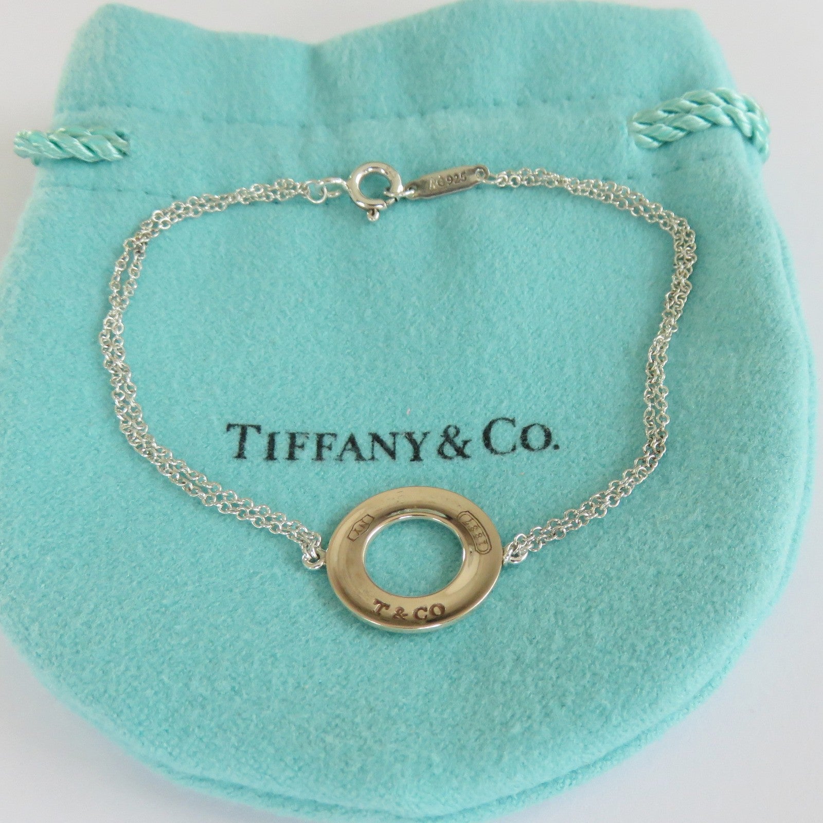TIFFANY & CO 925 Silver Rubedo Metal1837 Circle Bracelet Authentic with Pouch