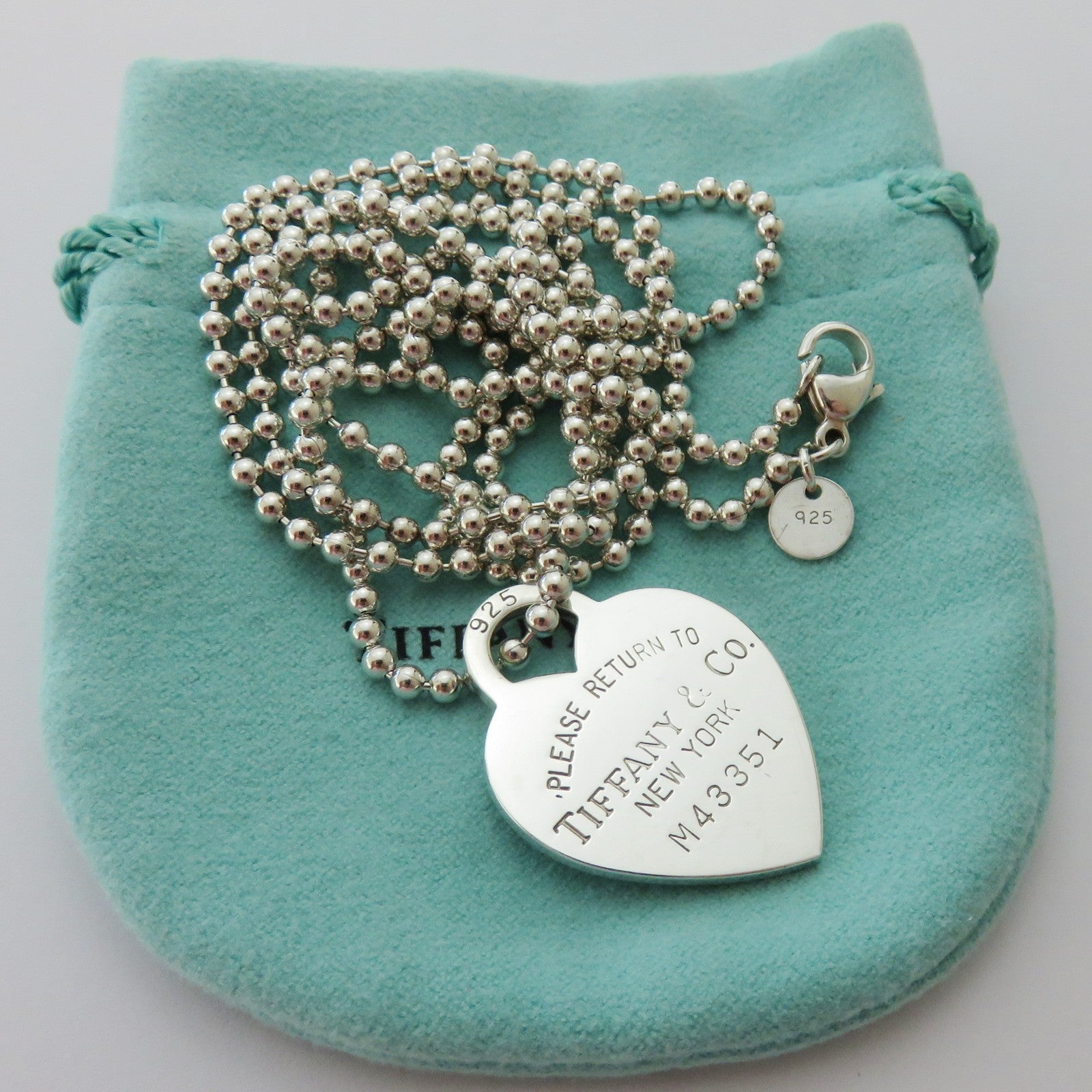 Authentic TIFFANY & CO Silver Return to Tiffany Heart Long Beaded Chain Necklace