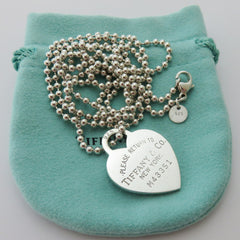 Authentic TIFFANY & CO Silver Return to Tiffany Heart Long Beaded Chain Necklace