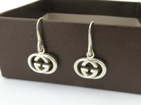 Gucci Sterling Silver Interlocking G Dangle Earrings Price Includes US Tariff