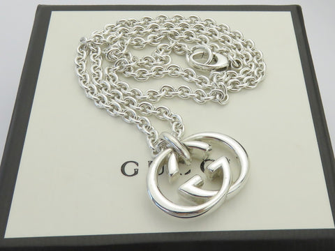 Gucci Sterling Silver Large Interlocking G Oval Link Unisex Pendant Necklace