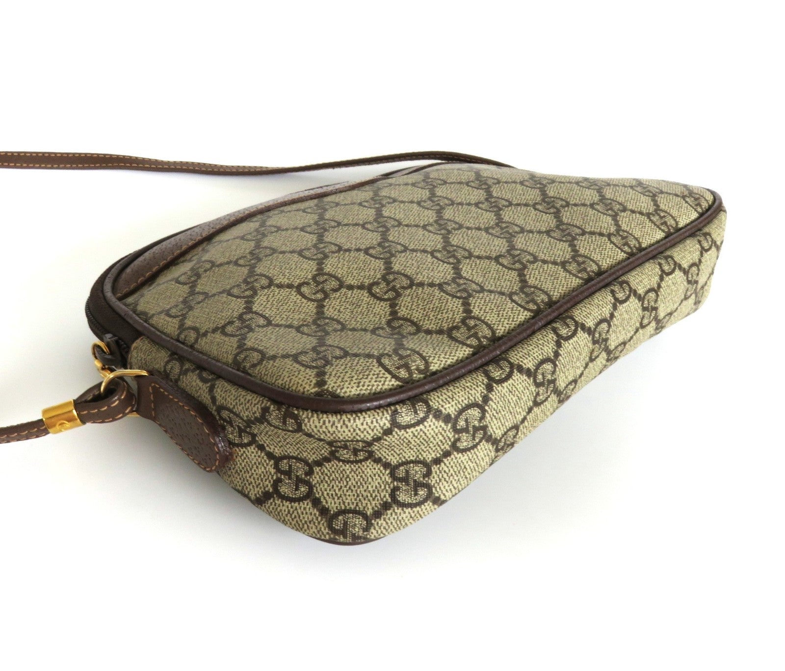 Authentic Vintage GUCCI Brown GG Monogram Canvas Leather Cross Body Bag Purse