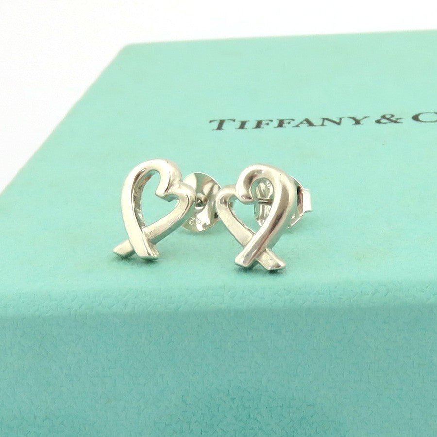 TIFFANY & CO 925 Sterling Silver Loving Heart Earrings Authentic