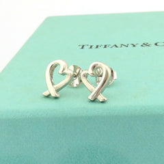 TIFFANY & CO 925 Sterling Silver Loving Heart Earrings Authentic
