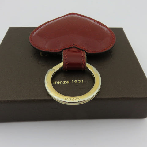 Gucci Red Patent Leather Heart Keyring Bag Charm Authentic with Box Pouch