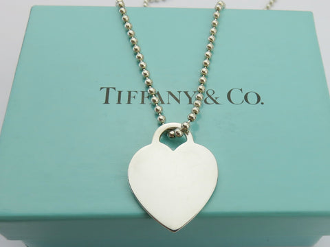 TIFFANY & CO Silver Return to Tiffany Heart Tag Long Beaded Chain Necklace