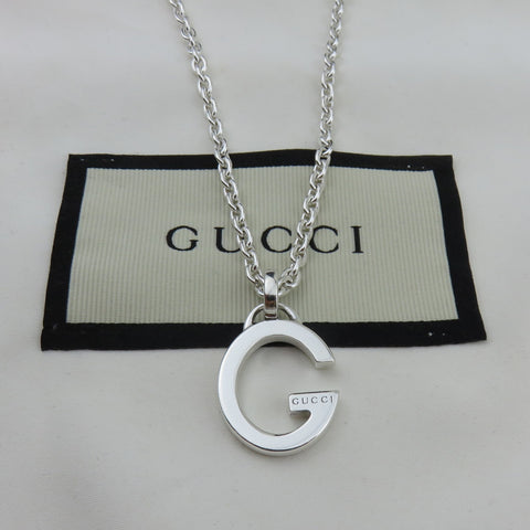 Gucci 925 Silver Oval G Logo Chain Link Unisex Pendant Necklace with Box Pouch