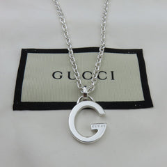 Gucci 925 Silver Oval G Logo Chain Link Unisex Pendant Necklace with Box Pouch
