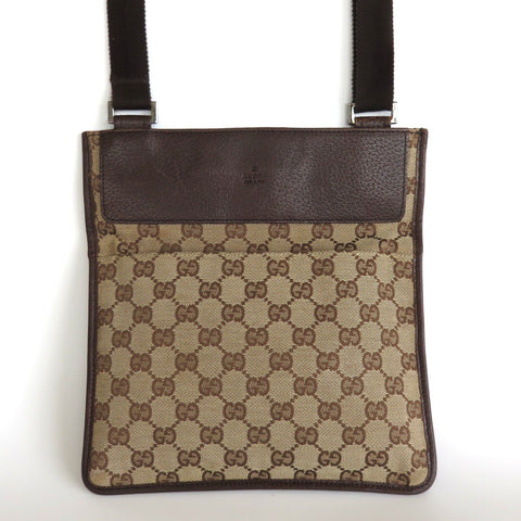 GUCCI Brown GG Monogram Canvas Leather Unisex Cross Body Bag Purse Authentic
