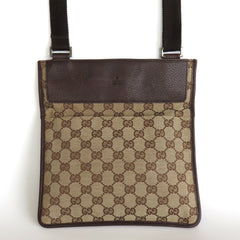 GUCCI Brown GG Monogram Canvas Leather Unisex Cross Body Bag Purse Authentic