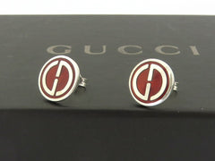 Gucci Sterling Silver Red Enamel GG Round Earrings Rare Price Includes US Tariff