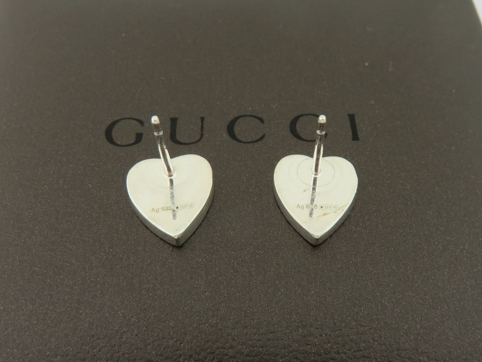 GUCCI Sterling Silver Trademark Heart Tag Earrings Price Includes US Tariff