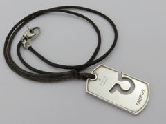 Gucci Sterling Silver Taurus Pendant Brown Cord Unisex Pendant Necklace