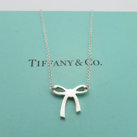 TIFFANY & CO 925 Sterling Silver Bow Ribbon Pendant Necklace Authentic