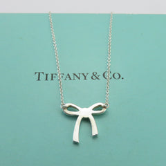 TIFFANY & CO 925 Sterling Silver Bow Ribbon Pendant Necklace Authentic