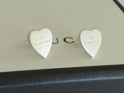 GUCCI Sterling Silver Trademark Heart Tag Earrings Price Includes US Tariff