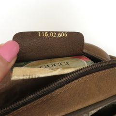 GUCCI Vintage Brown GG Monogram Canvas Leather Small Cross Body Bag Authentic