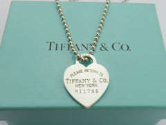 TIFFANY & CO Silver Return to Tiffany Heart Tag Long Beaded Chain Necklace