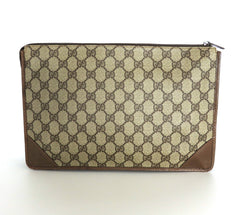 Gucci Vintage Brown GG Monogram Canvas Leather Unisex Clutch Bag Authentic Italy