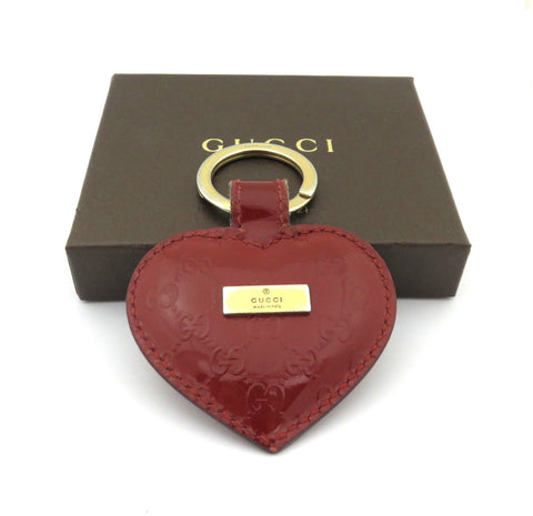 Gucci Red Patent Leather Heart Keyring Bag Charm Authentic with Box Pouch