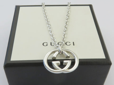 Gucci Sterling Silver Large Interlocking G Oval Link Unisex Pendant Necklace