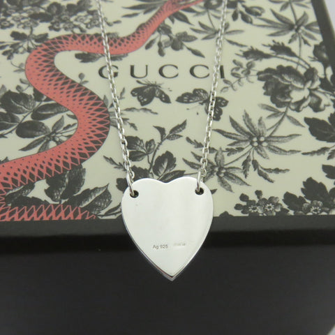 Gucci 925 Sterling Silver Trademark Heart Pendant Necklace Authentic with Box