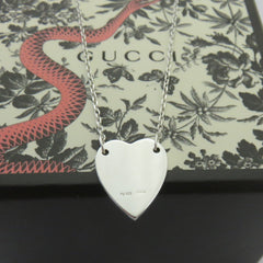 Gucci 925 Sterling Silver Trademark Heart Pendant Necklace Authentic with Box