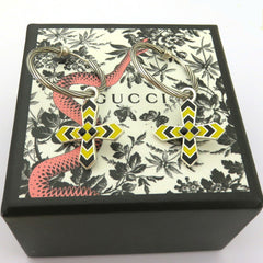 Gucci 925 Silver Black Yellow Enamel Cross Hoop Clip-on Earrings with Pouch Box