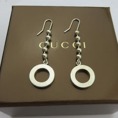Gucci Circle Drop Dangle Earrings 925 Sterling Silver Authentic w/ Box Italy