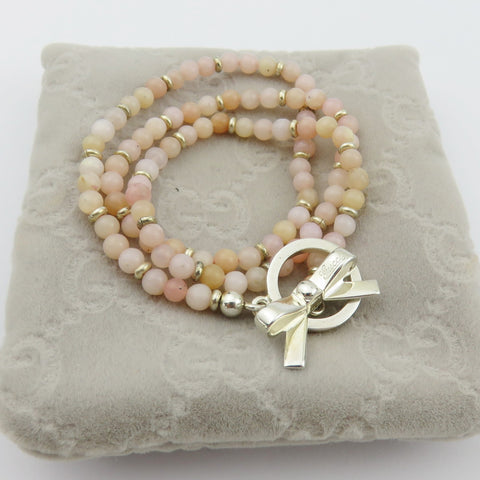 GUCCI 925 Sterling Silver Beads Ribbon Toggle Choker Necklace Authentic w/ Pouch