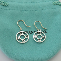 TIFFANY & CO 925 Sterling Silver Atlas Medallion Earrings Authentic with Pouch