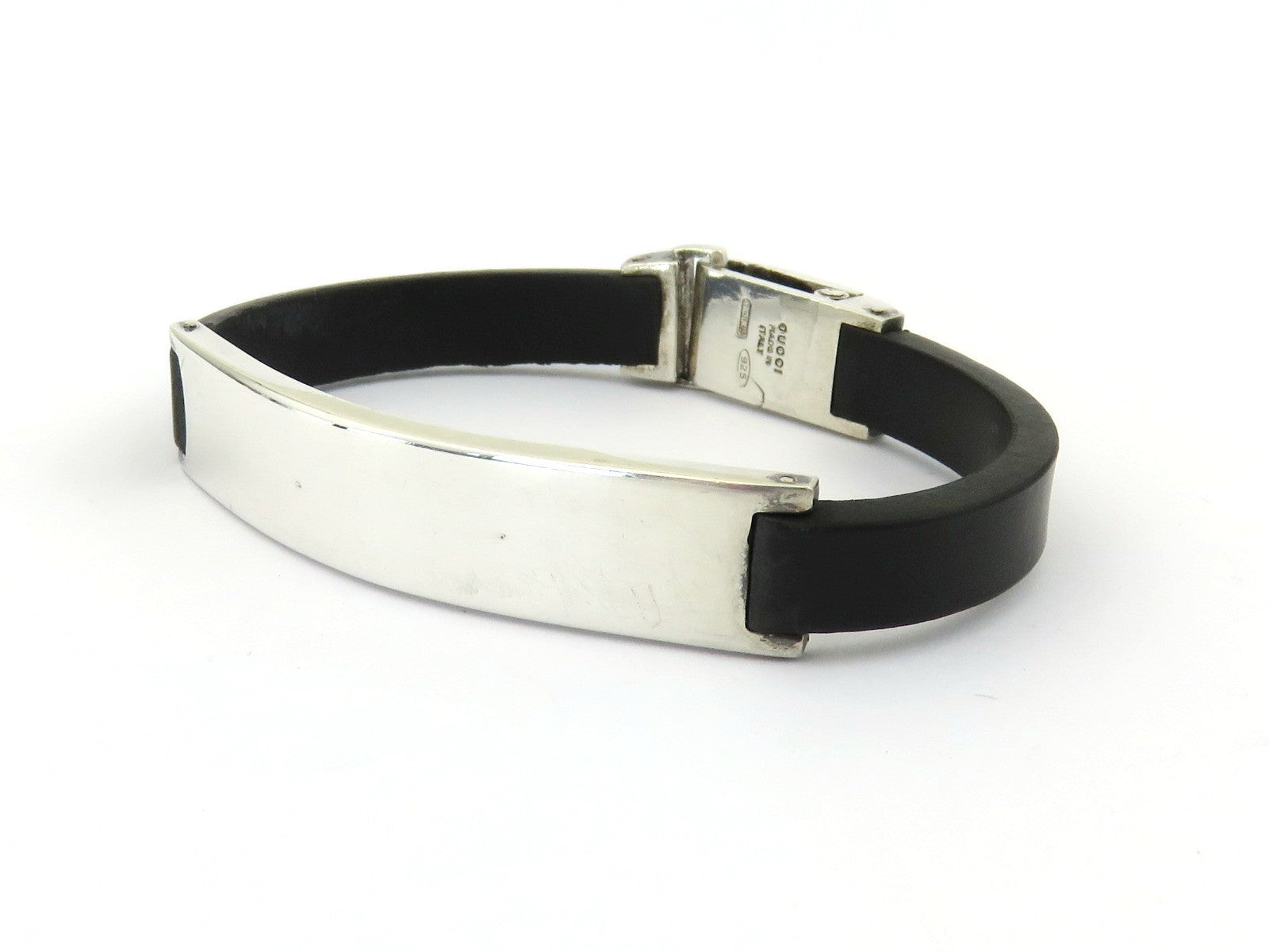GUCCI Sterling Silver Black Rubber Bracelet Price Includes US Tariff