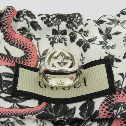 GUCCI 925 Sterling Silver Interlocking G Ring Size 5.5 Authentic with Pouch