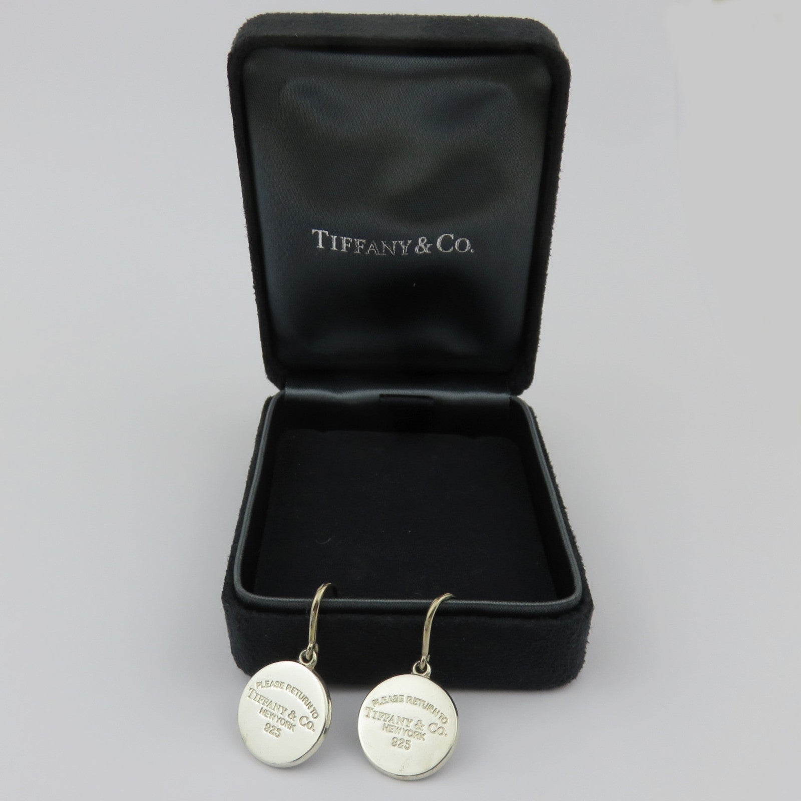 TIFFANY & CO 925 Silver Return to Tiffany Round Dangle Earrings Authentic w/ Box