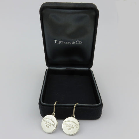 TIFFANY & CO 925 Silver Return to Tiffany Round Dangle Earrings Authentic w/ Box